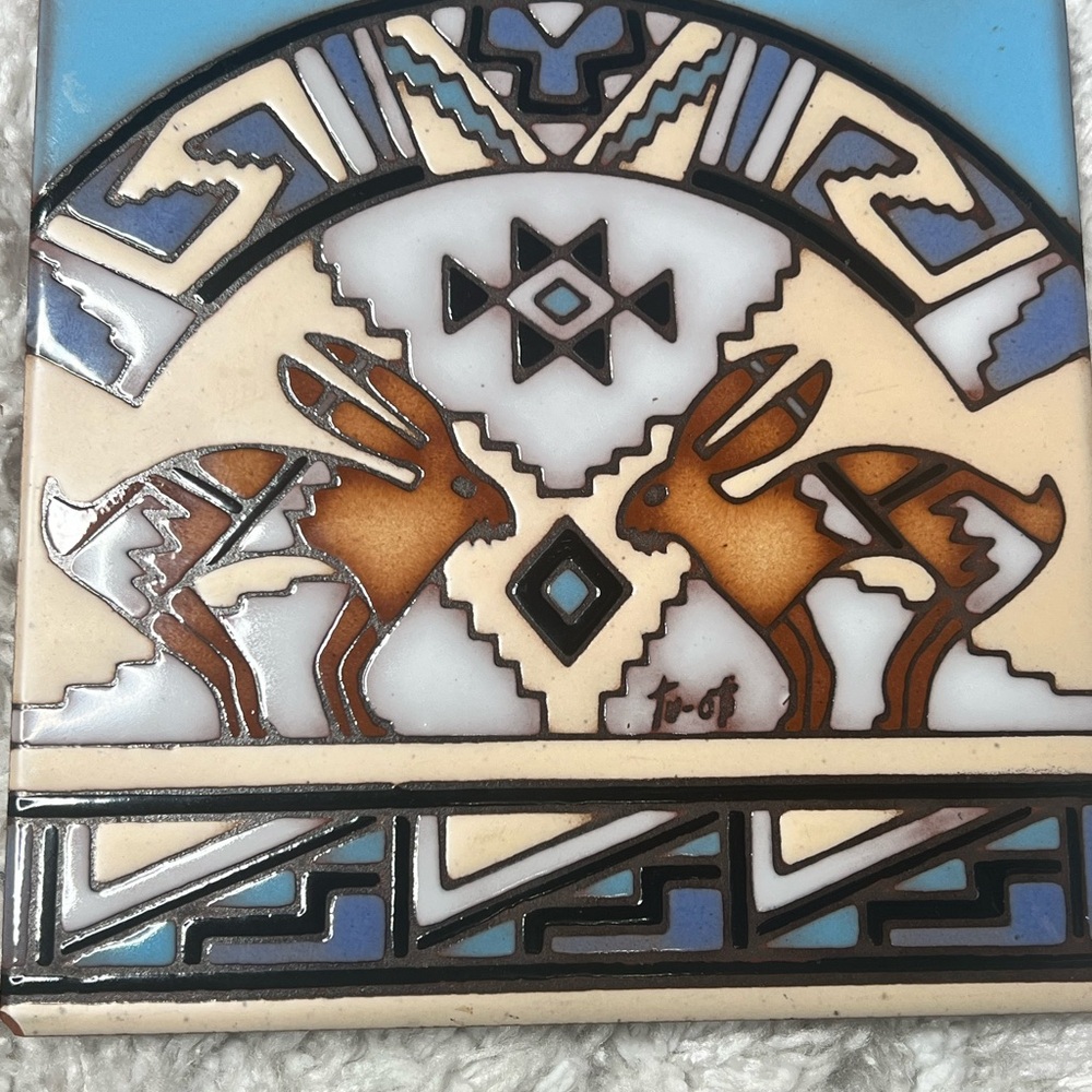 Southwestern Ceramic Tile with Rabbit Design